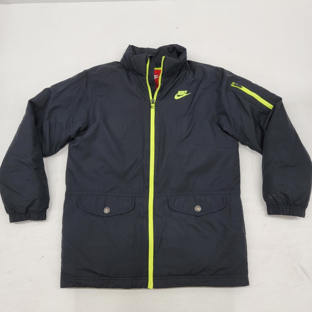 Vintage Nike 550 Goose Down Jacket Youth XL Black Zip Hood Puffer Swoosh‎ EUC